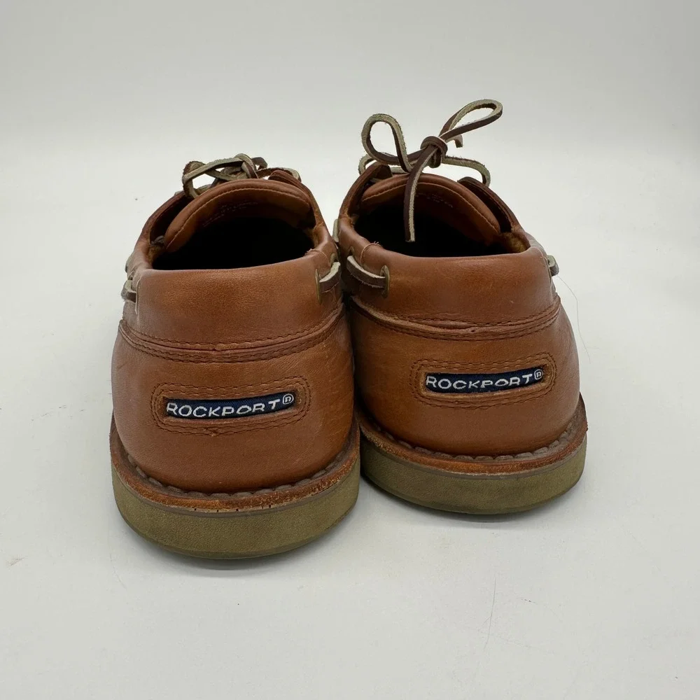 Rockport Leather Boat‎ Shoes Mens 9 N Brown Slip On Lace Up Loafers Dress Shoes